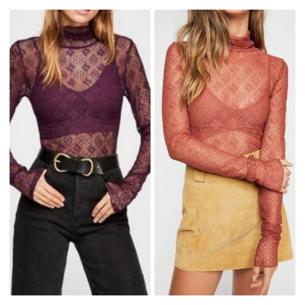 Free People Lace Mesh Tops Small